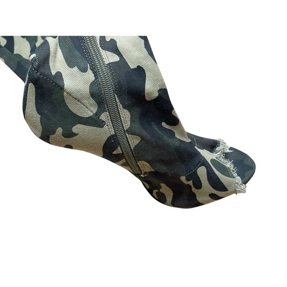Shoedazzle Camo Thigh-High Stiletto Boots Size 8 With Peep Toe & Distressed Ripp - Picture 9 of 16